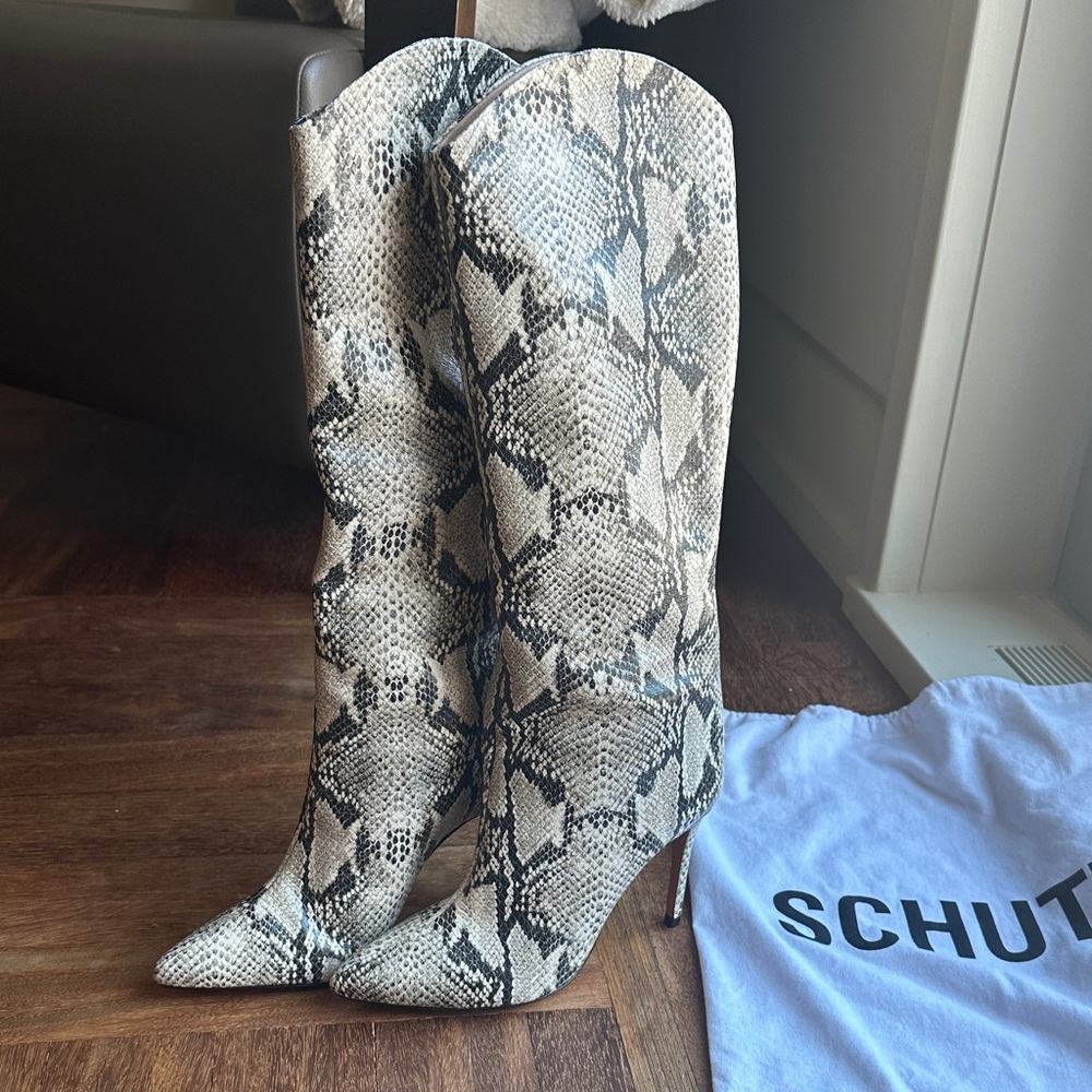 Schutz Stiletto boots, leather with snakeskin print